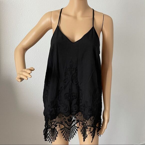 Acemi Lace Trim Tank Blouse Black Size Medium - Picture 1 of 11